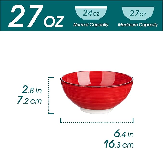vancasso Bonita Cereal Bowls Set of 6-27 Oz Ceramic Soup Bowls, Microwave & Dishwasher Safe, 6 Inch Colorful Serving Bowls for Kitchen