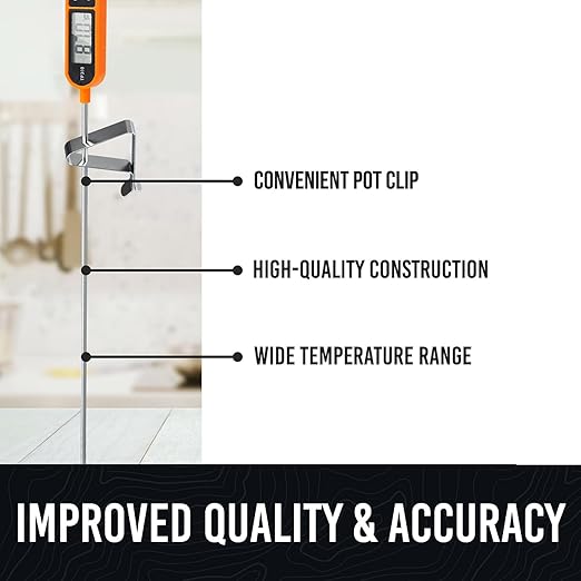 Candy Thermometer with Pot Clip Digital Instant Read for Meat Kitchen Cooking Food Oil Deep Fry BBQ Grill Smoker (1, 14.4in)