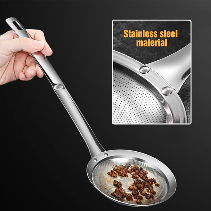 Fine Mesh Stainless Steel Colander, 2025 New Fine Mesh Strainer for Cooking Oil Strainer Skimmer Spoon Food Strainer Kitchen Gadgets (2pcs)