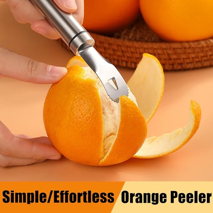 Stainless Steel Orange Peeler Easy and Quick Peeling Long Handle Orange Citrus Peeler Tool Triangle Shovel and Serrated Shovel Orange Peeler Creative Kitchen Gadgets