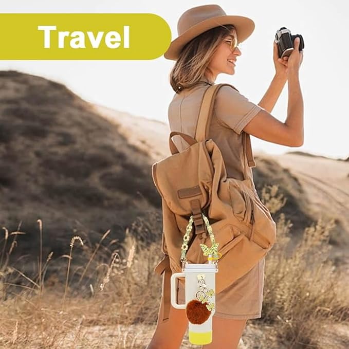 Accessories Set Including Water Bottle Handle Strap, Silicone Boot, Resin Butterfly Straw Cover, Straw Topper, Lip Balm Sleeve, Butterfly & Hairball Charms for Stanley Cup Tumbler