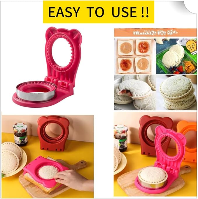 Uncrustable Sandwich Maker,Sandwiches Pocket Circle Shape 3.7Inch Sandwich Cutter and Sealer,Sandwich Cutter for Kids Breakfast and lunchboxes (Rose Red)