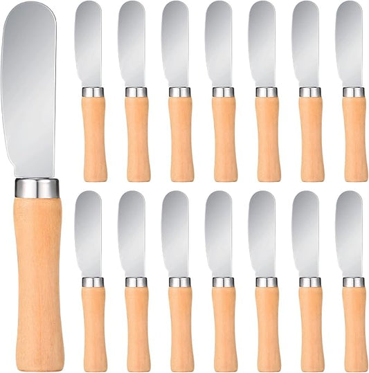 Patelai 15 Pieces Mini Butter Spreader Knife Bulk 4. 5 Inch Wide Blade Stainless Steel Knife with Wood Handle Multipurpose Cheese Butter Spreader Knives for Kitchen Birthday Wedding Christmas