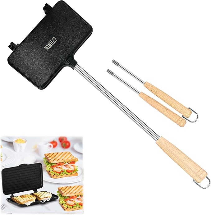 Large - Sized Sandwich Baking Tray with Interchangeable Handles - Perfect for Home & Outdoor, Campfire Sandwich & Hobo Pie Maker, Breakfast Skillet