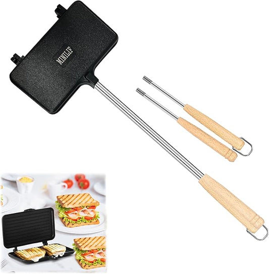 Large - Sized Sandwich Baking Tray with Interchangeable Handles - Perfect for Home & Outdoor, Campfire Sandwich & Hobo Pie Maker, Breakfast Skillet