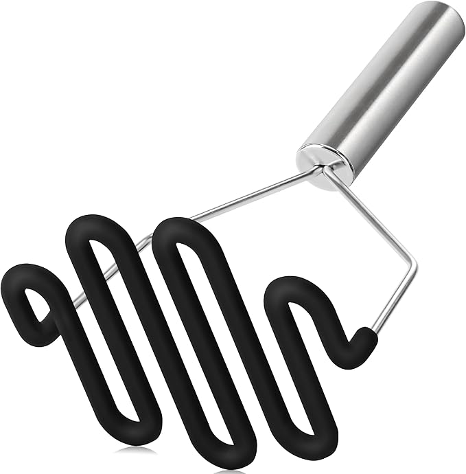 Urbanstrive Non-Scratch Silicone Potato Masher Kitchen Tool, Potatoes Masher Potato Masher Stainless Steel Wrapped In Premium Silicone, Potato Smasher (Black)