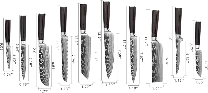 10PCS Professional Kitchen Knife Set Ultra Sharp Chef Knife Set with Stainless Steel Knives Wood Handles Complete Cooking Knife Set Includes Chef, Bread, Santoku, Cleaver Knives