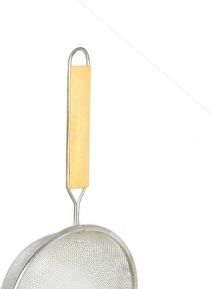 TrueCraftware- 8-Inch Single Medium Mesh Strainer Stainless Steel with 6-1/2" Handle Length Wooden Handle- Kitchen Utensil Food Strainer Skimmer Spoon for Cooking Sieve Sifters Pasta Fruits Vegetable