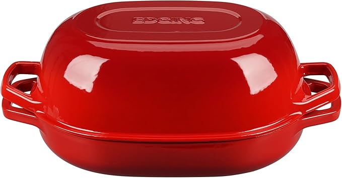 EDGING CASTING Enameled Cast Iron Oval Dutch Oven Pot with Lid, Dutch Oven for Sourdough Bread Baking, Oval Bread Pan, Bread Oven, Bread Dutch Oven, 7qt, Red