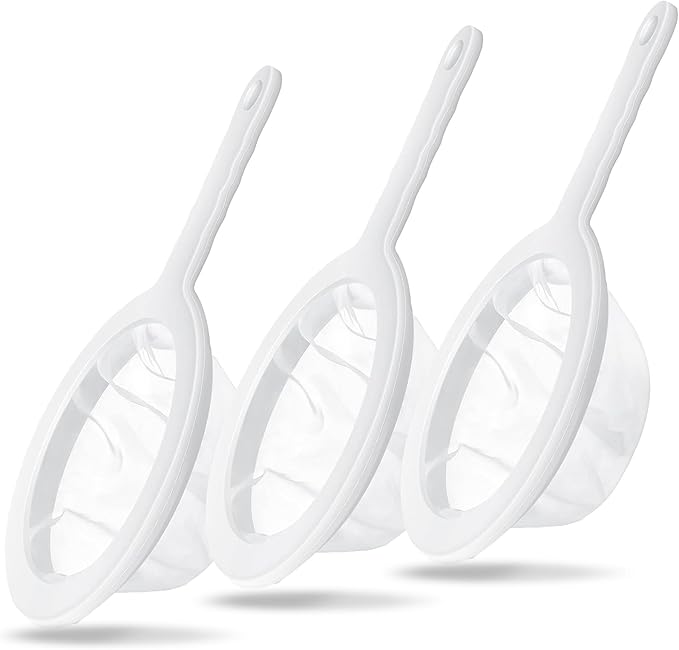 3-Piece Fine Mesh Strainer Set, 400/200/100 Mesh Nylon Sieve with Handle for Tea, Coffee, Nut Milk, Juice, Yogurt, Broth - Reusable, Dishwasher Safe Food Strainers