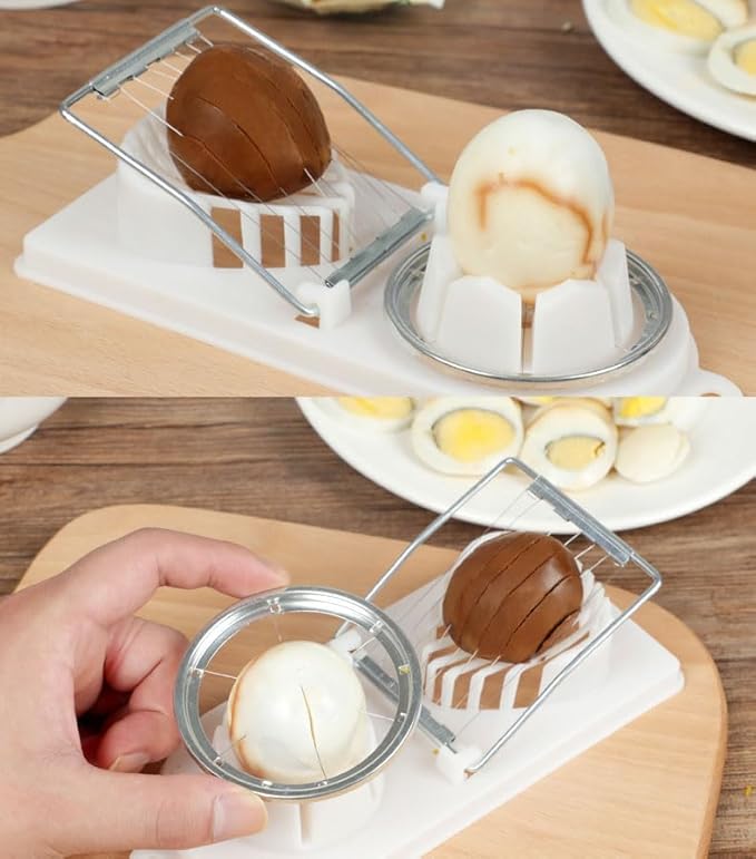 New Egg Slicer for Hard Boiled Eggs, Strawberry Slicer, Quality Stainless Steel Wire Luncheon Meat Slicer and Cheese Slicer, with Two Slicing Methods (White)