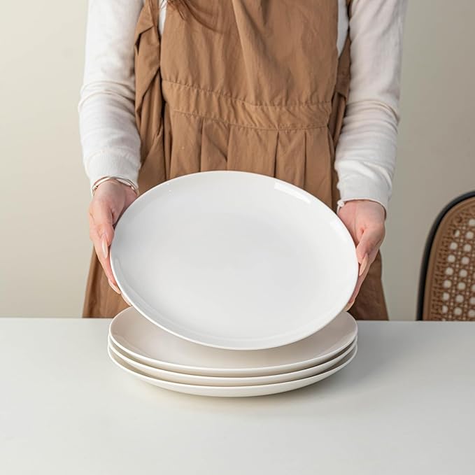 White Dinner Plates Set of 4, 11 Inch Ceramic Plates – White Porcelain Dinner Plates for Kitchen, Serving & Everyday Use, Microwave & Dishwasher Safe