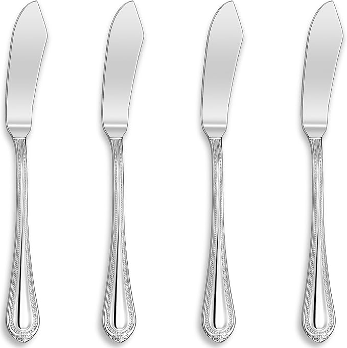KEAWELL Premium Pearl Edge Butter Knives, 4-Piece Set, 18/10 Stainless Steel, 6.9 Inches, Dishwasher Safe (Silver)