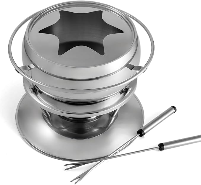 Swissmar Zuri 11-Piece Stainless Steel 3-in-1 Fondue Set - Ideal for Melting Cheese, Chocolate, Butter, & More - Perfect for Kitchen Collection & Wedding Gift Giving, 2.25 Quarts / 2.2 Liter