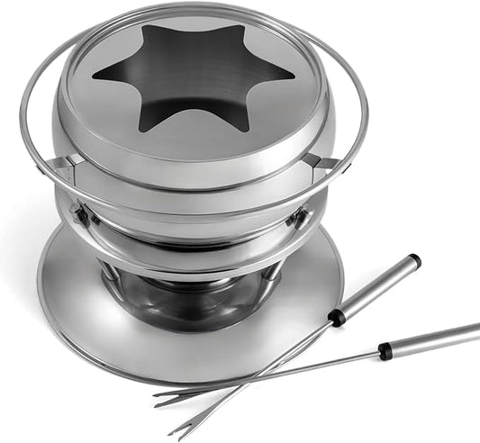Swissmar Zuri 11-Piece Stainless Steel 3-in-1 Fondue Set - Ideal for Melting Cheese, Chocolate, Butter, & More - Perfect for Kitchen Collection & Wedding Gift Giving, 2.25 Quarts / 2.2 Liter