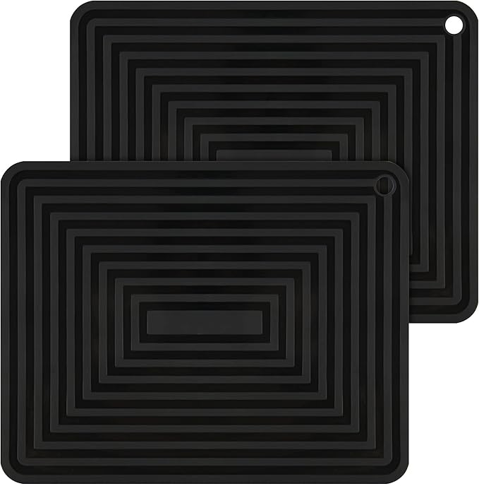 Silicone Trivets for Hot Pots and Pans-Trivets for Hot Dishes-Heat Resistant Mat for Countertops, Kitchen Small Dish Drying Mat, Silicone Pot Holders-Hot Pads for Kitchen Set 2 Black