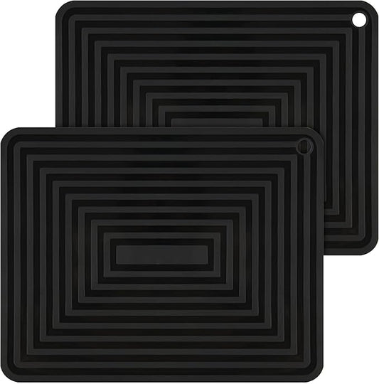 Silicone Trivets for Hot Pots and Pans-Trivets for Hot Dishes-Heat Resistant Mat for Countertops, Kitchen Small Dish Drying Mat, Silicone Pot Holders-Hot Pads for Kitchen Set 2 Black