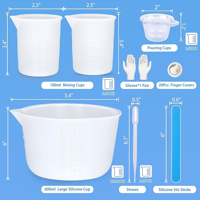 LET'S RESIN Silicone Measuring Cups for Resin Supplies, 600ml/20oz&100ml Thickening&Non-Stick Resin Mixing Cup kits, Silicone Cups for resin mold，Easy to Clean