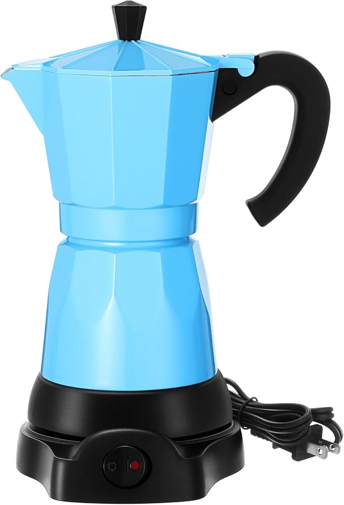 Lemosae Coffee Pot 6 Cup Electric Espresso Coffee Maker Italian Moka Maker 300ml Portable Aluminum Espresso Machine Cafetera Moka Pot with Detachable Base, Gift for Home Travel(Blue)