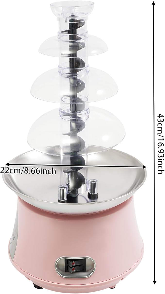 2.2lbs Chocolate Fountain, 4-Tier Party Fountain, Chocolate Fondue Fountain for Christmas Birthday Party, 120V 180W, Pink