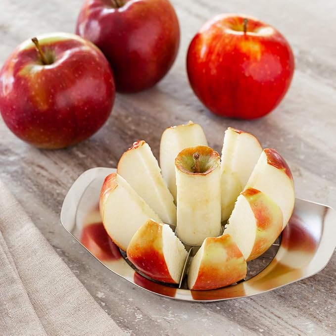 Restaurantware Met Lux Apple Corer Slicer 1 With Handles Apple Cutter - 2-In-1 8 Blades Stainless Steel Metal Apple Corer Rust-Resistant