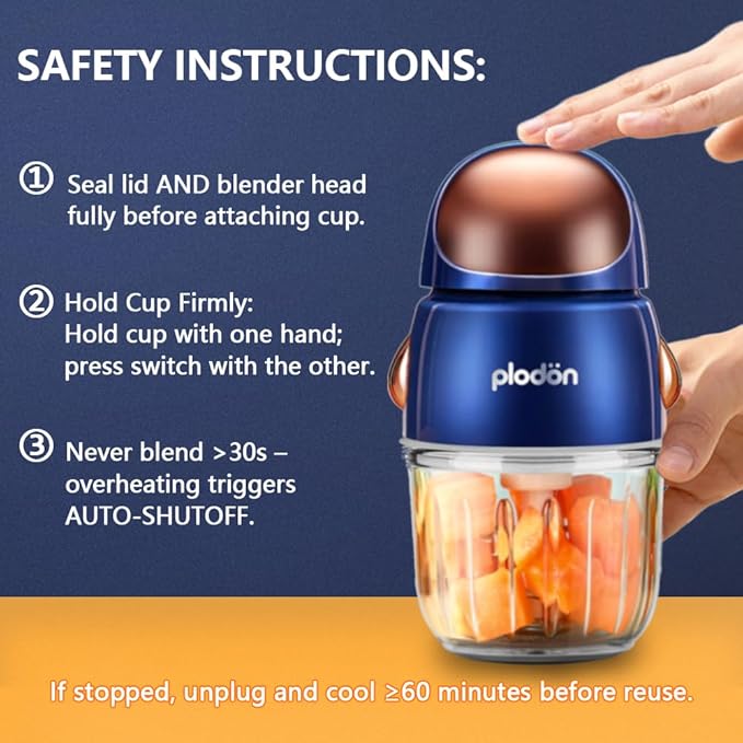 Plodon Baby Food Maker Mini Cute and Small Food Processor Puree Blender Grinder Chopper with 2 Glass Bowls(0.6L+0.3L) 8 Blades Electric (Without Battery) -2 Bowls