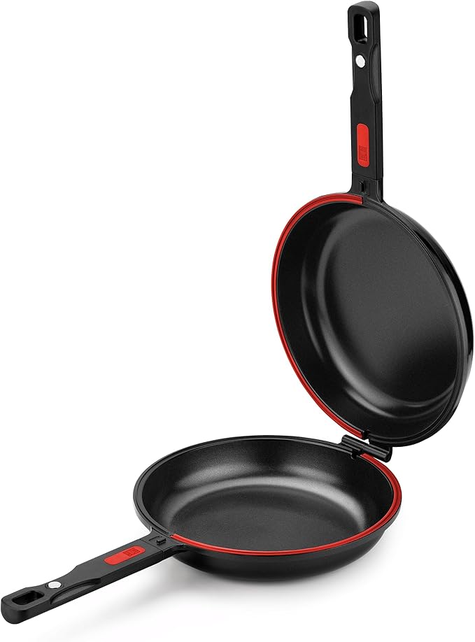 BRA COOKWARE Premiere Dual Skillet | 9.5 inches Double Frying Pan for Frittatas & Spanish Omelets | PFOA Free Triple Nonstick Coating | Full Induction Reversible Pan | Cast Aluminum Flip Skillet