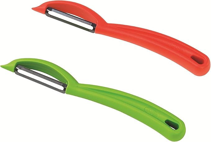 Kuhn Rikon Straight/Serrated Swiss Swivel Peeler, Set of 2, Green/Red