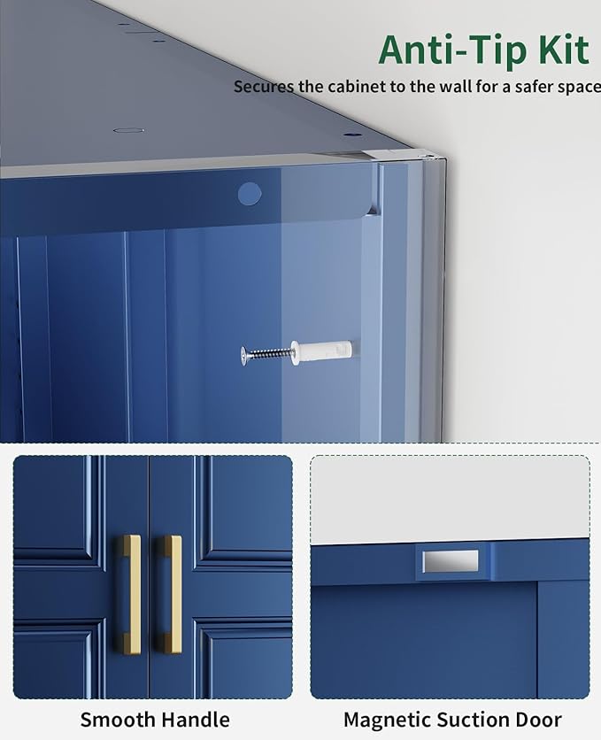 Metal Storage Cabinet with 2 Doors and 4 Adjustable Shelves, 74.8" H Kitchen Pantry Cabinets, Modern Tall Garage Cabinet for Files, Books, Tools, Toys