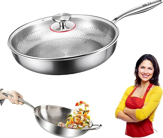 2026 new Titanium Hammered Pan Pro with Lid, titanium pans for cooking -Durable Scratch-Resistant Non Stick Titanium Nutri Pan for Cooking (10.23in)