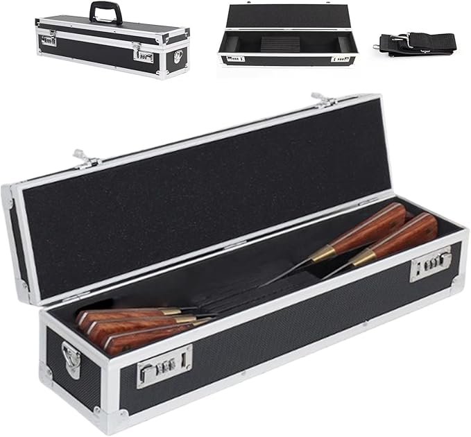 Flydoniso Chef’s Knife Case Aluminum Hard Case with Dual Combination Locks Cultery Carrier Portable Knife Organizer Block Holders Protectors With 8 Slots Can Hold Home Kitchen Knife Tools Up To 17.5”