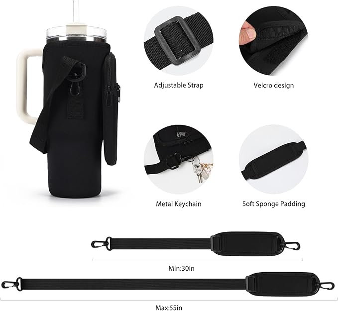 Water Bottle Carrier Bag for Stanley 40/30 oz Tumbler with Phone Pocket Neoprene Water Bottle Holder with Shoulder & Handheld Strap Stanley Cup Accessories