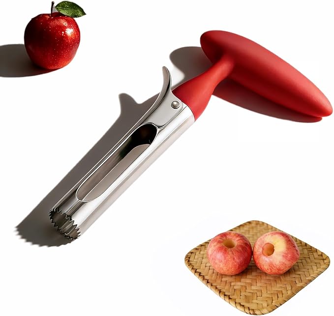 Apple Corer, Stainless Steel Apple Corer and Divider with Sharp Serrated Blade – Easy to Use – Core Remover Tool for Apples, Pears, Cupcakes – Heavy-Duty Kitchen Gadget for Baking, Cooking (Red)