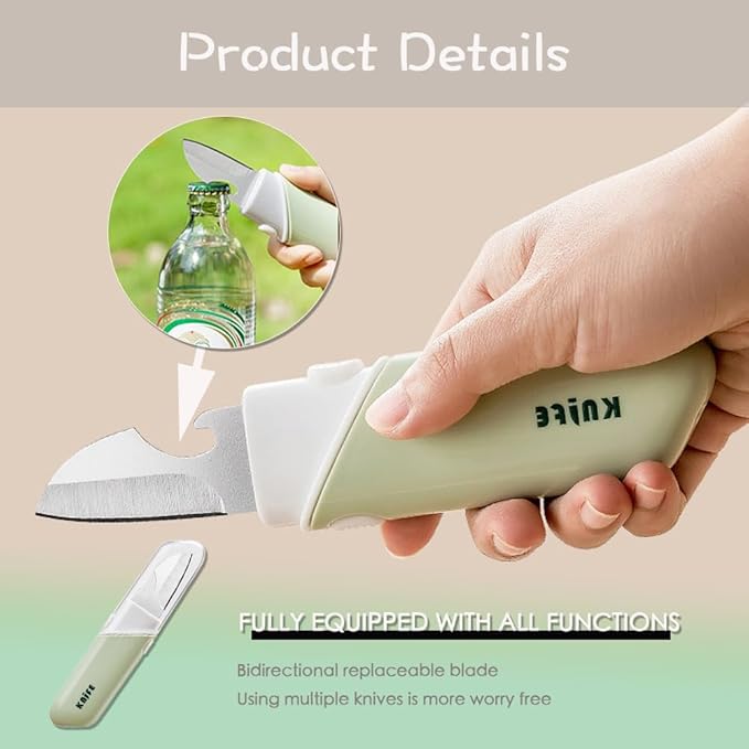 Peeler and Fruit Knife 5-in-1, Portable for Home, Dorm, and Office Use, Foldable with Bottle Opener.