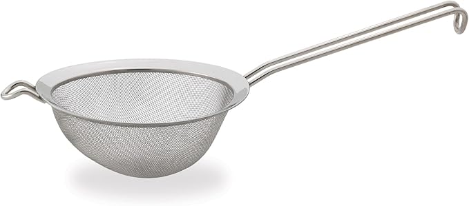 HIC Kitchen Fine Double Mesh Strainer, 18/8 Stainless Steel, 7-Inch, For Sifting Baking Ingredients, Straining, And Draining Stocks, Soups, And Sauces