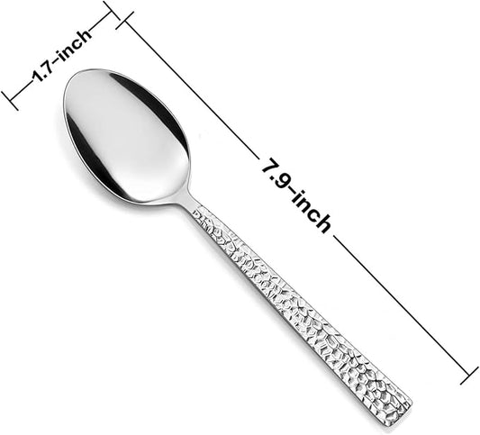 E-far Hammered Dinner Spoons Set of 12, 7.9 Inch Stainless Steel Soup Spoons Tablespoons for Home, Kitchen or Restaurant, Non-toxic & Mirror Polished, Squared Edge & Dishwasher Safe