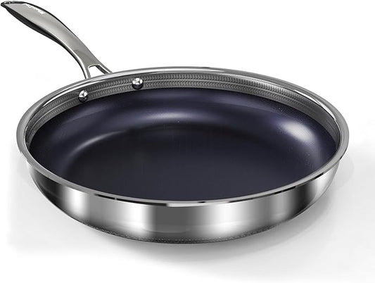 WhatsClad 10" Hybrid Ceramic Nonstick Frying Pan, 3-Ply Stainless Steel Skillet, 2-Layer Coating, PFAS & PTFE Free, 9H Hardness & Corrosion Resistance, Dishwasher Safe, Induction Compatible-Blue