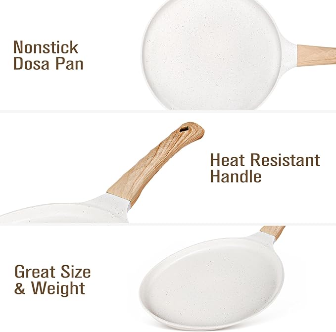 SouxMux Nonstick 11-Inch Crepe Pan with Spreader, Ceramic Coated Dosa Tawa Pan, Induction Compatible Flat Skillet for Pancakes, Omelettes, and More with Cool Handle, PFOA Free