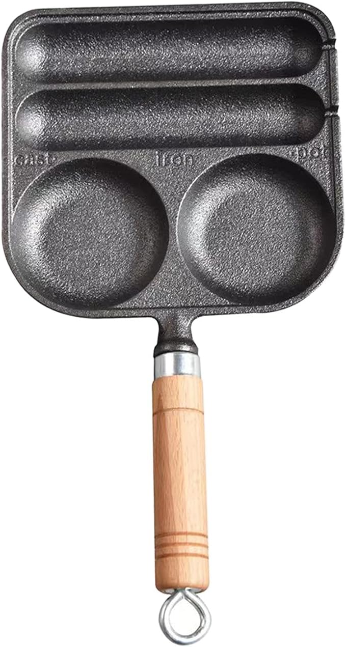 Fenteer Sausage and Eggs Grilling Pan, Hot Dog Presser Maker, Homemade 4 Cavity Cast Iron Non Coating DIY Waffle Corn Dog Grill Pan for Outdoor, Baking