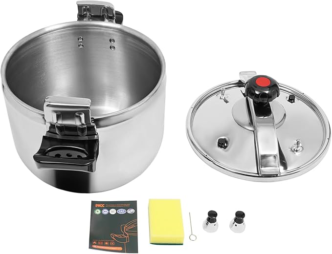 LyeXD 26L/27.47 Qt Stainless Steel Pressure Cooker, Stainless Steel Pressure Stewing Pot w/Two Safety Clips, Pressure Canner Olla de Presion,One-Hand Locking Induction Compatible Cookware for Home