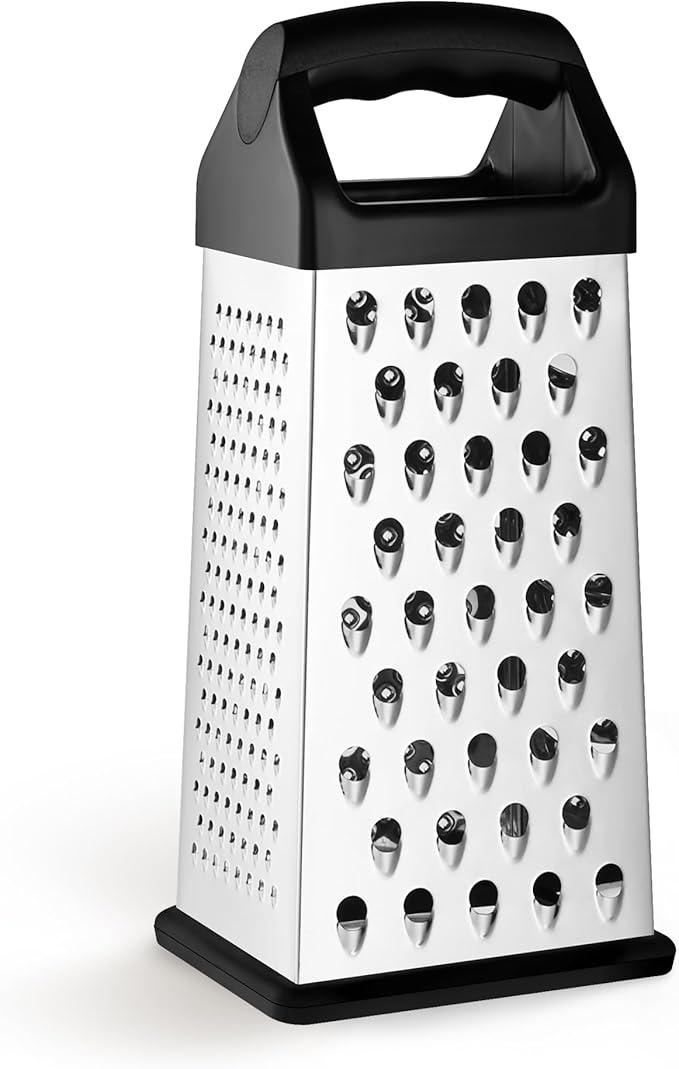 Cheese Grater, 9 IN Size 4-Sided Stainless Steel Grater, Food Shredder for Cheese, Parmesan, Vegetable, Dishwasher Safe, Black