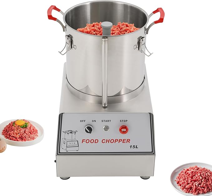 DLINANTA 15L Commercial Food Chopper 1400W, Stainless Steel Electric Vegetable & Meat Processor for Mincing, Heavy Duty Restaurant Chopping Machine with Safety Lock