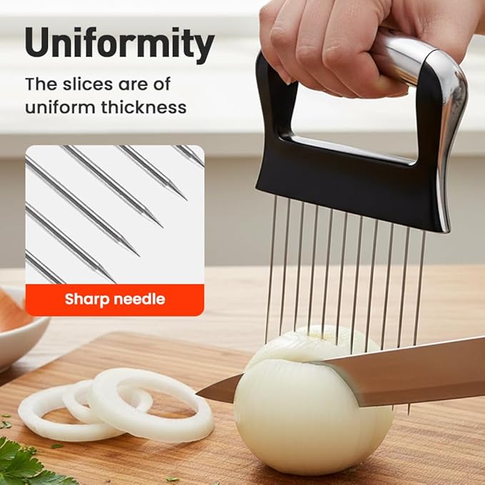 2026 New Onion Slice Holder, Stainless Steel Onion Holder for Slicing, Chopper Assistant Tool Multi-Use Vegetable Chopper for Onions Tomatoes Avocados Potato Eggs Kiwifruit Meat Lemon (3pcs)