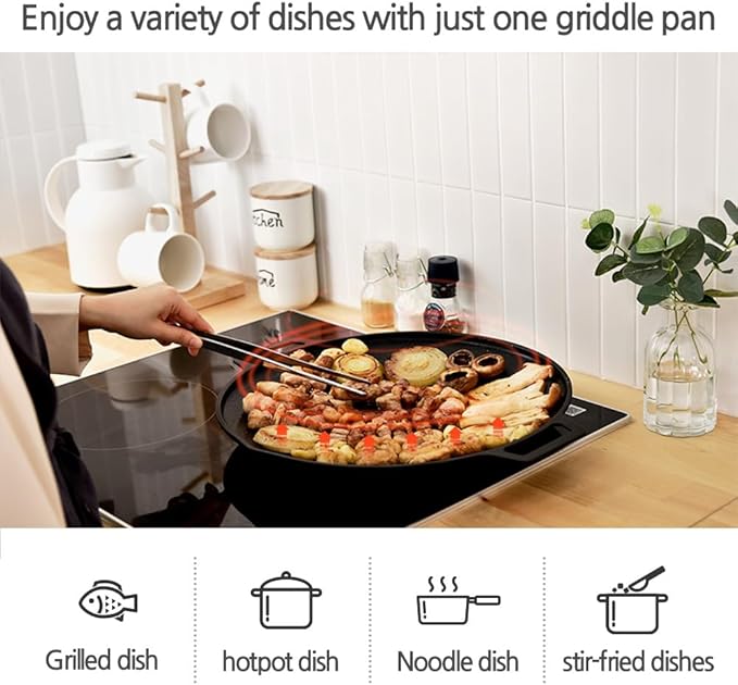 Korean BBQ B IH Griddle Grill Pan, Nonstick Coating, All Stove(Gas, Electric & Induction), Indoor Outdoor Griddle (14 IN)