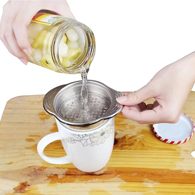 Silver Stainless Steel Food Can Strainer Sieve Metal Tuna Press Filter Canning Lid Colander Oil Drainer Kitchen Tools for Beans Vegetables