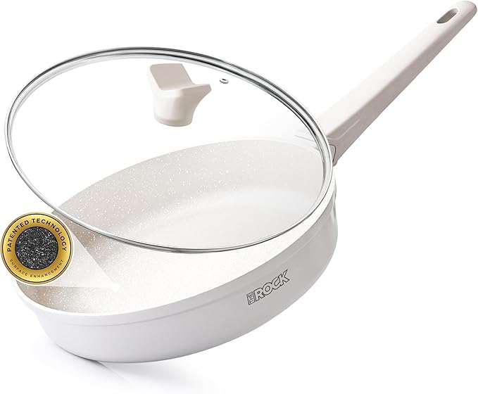 THE ROCK SOHO 8-Inch Non Stick Frying Pan with Lid–Nothing Sticks, Never Warps, Lasts Longer, Ceramic Non Toxic Skillet with Heat-Resistant Handle, PTFE PFOA & PFAS Free, Dishwasher Safe, Cream