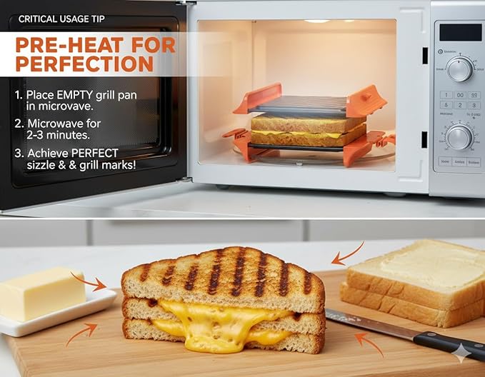 MACONEE Microwave Sandwich Maker & Panini Press - Non-Stick Microwave Grill Pan & Crisper Plate for Crispy Grilled Cheese, Toast, Burgers - Dishwasher Safe Cookware for College Dorm, Office & RV