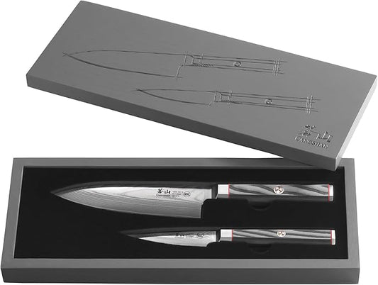 Cangshan YARI Series X-7 Damascus Steel Starter Knife Set With Ash Wood Box (2-Piece)