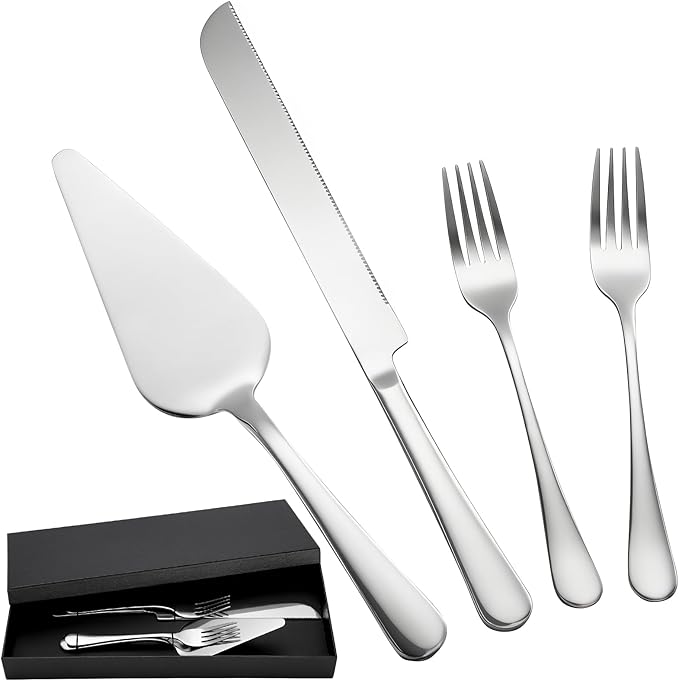 SUREAM Cake Cutting Set 13 Inch, 4 Packs Silver Stainless Steel Pie Knife, Cake Serving Set for Wedding, Birthday, Parties, Anniversary, Cake, Pie, Pizza