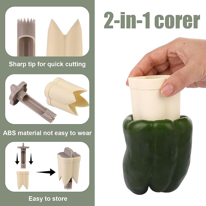 2pcs Pepper Deseeder, 2 in 1 Fruit & Pepper Corer, Set for Vegetables, Kitchen Gadget, Home & Camping (Off-White)